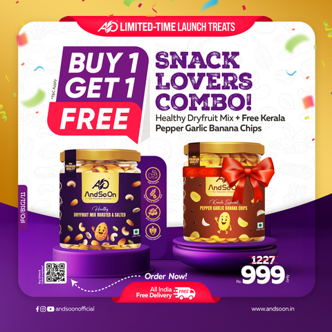 Special dry fruits nuts and Kerala healthy banana chips nikkah hamper - AndSoOn special combo offer products 